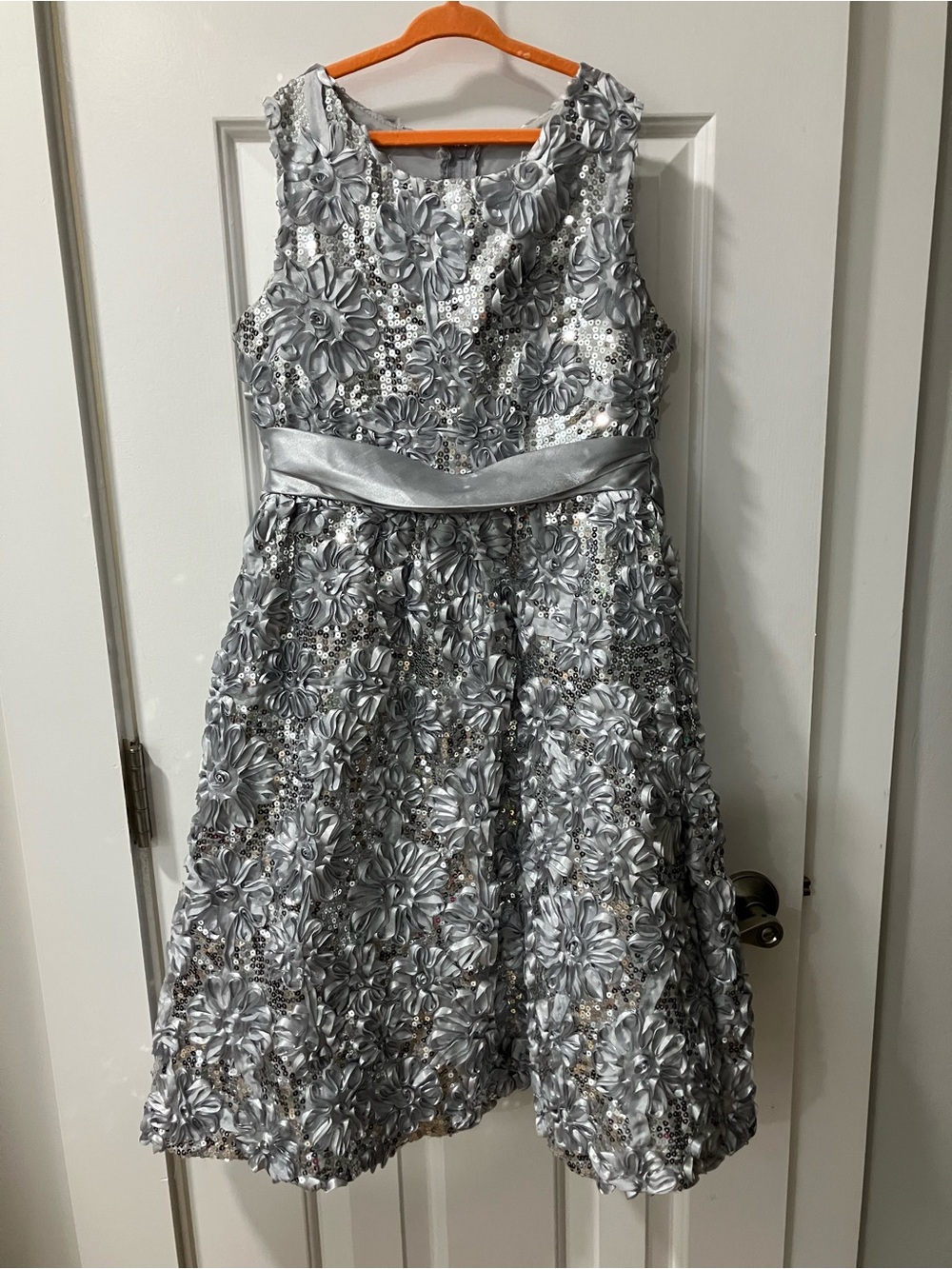 Rare Editions Silver Floral Sequin Party Dress